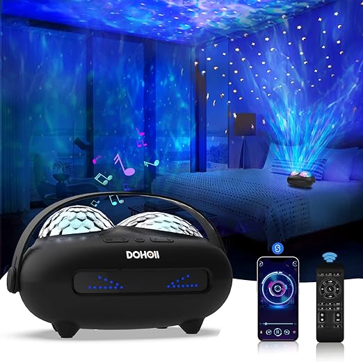 Photo 1 of Dohoii Star Projector Galaxy Night Light for Kids, Ocean Wave Projector with Bluetooth Speaker & White Noise, Rechargeable Table Projection Lamp for Bedroom Ceiling Party - Black