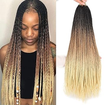 Photo 1 of 7 Packs 24 Inch Goddess Box Braids Crochet Hair 22 Strands/Pack Synthetic Prelooped Crochet Box Braiding Hair Extensions for Black Women (1B/27/613, 24inch)
