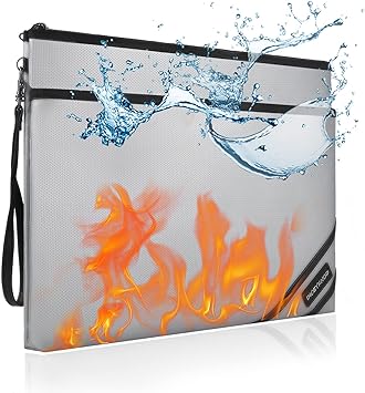 Photo 1 of Fireproof Document Bag,14.2”x 11.2” Waterproof and Fireproof Document Holder with Zipper,Fireproof Safe Storage Pouch for Cash,Passport,Jewelry,Legal Documents and Valuables
