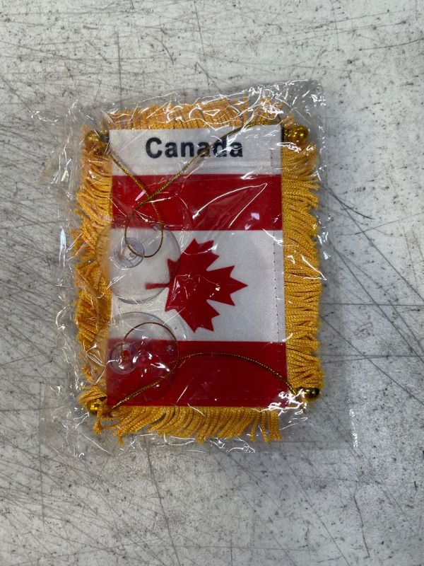 Photo 2 of ZXvZYT 3 X 5 Inch Canada Window Hanging Flag Canadian Small Mini Car Flags Banners Rearview Mirror Decoration - with Suction Cup & Golden Fringy Banner(2 Pack)
