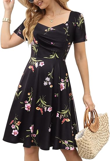 Photo 1 of CHARMYI Tshirt Dresses for Women Casual Summer Floral Flowy A-Line T Shirt Dress for Women with Pockets Midi Length
 L