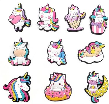 Photo 1 of 10pcs Cute Unicorn Scrapbooking Charms Stickers with Double-Sided Tape Cartoon PVC Flexible Glue Decoration for Notebook Suitcase Gifts for Kids
