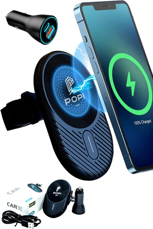 Photo 1 of POPI Magnetic Phone Holder for Car - Fast 15W Magnetic Car Mount Charger - Car Mount for iPhone 12/13/ Pro/Max/Mini - 16 High-Power Magnets Will Stick Your Phone
