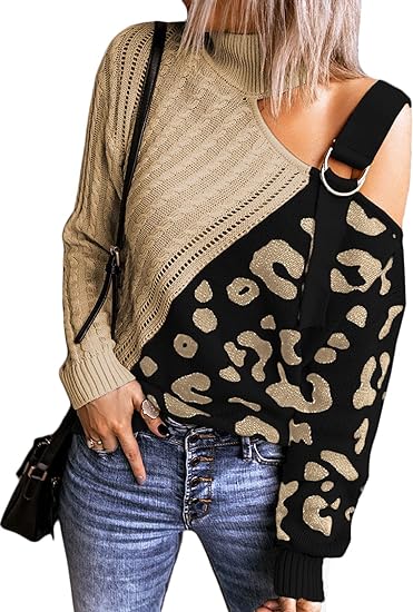 Photo 1 of Asvivid Womens Long Sleeve Cold Shoulder Turtleneck Knit Sweater Tops Pullover Casual Loose Jumper Sweaters
2XL