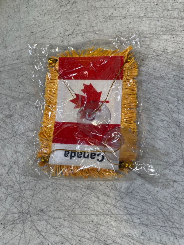 Photo 2 of ZXvZYT 3 X 5 Inch Canada Window Hanging Flag Canadian Small Mini Car Flags Banners Rearview Mirror Decoration - with Suction Cup & Golden Fringy Banner(2 Pack)