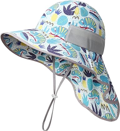 Photo 1 of icolor Kids Sun Hat UV Sun Protection UPF50+ Beach Play Hats Wide Brim Neck Flap & Adjustable Chin Strap for Ages 3~10
