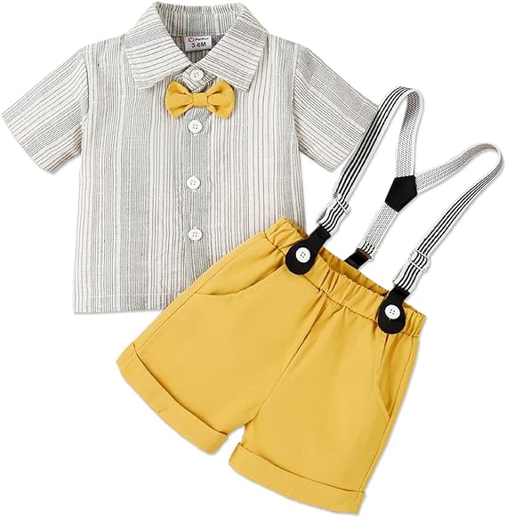 Photo 1 of PATPAT Baby Boys Gentleman Outfits Suits Short Sleeve Bowtie Shirt and Suspender Shorts Infant Toddler Boy Suit 12-18 MONTHS
