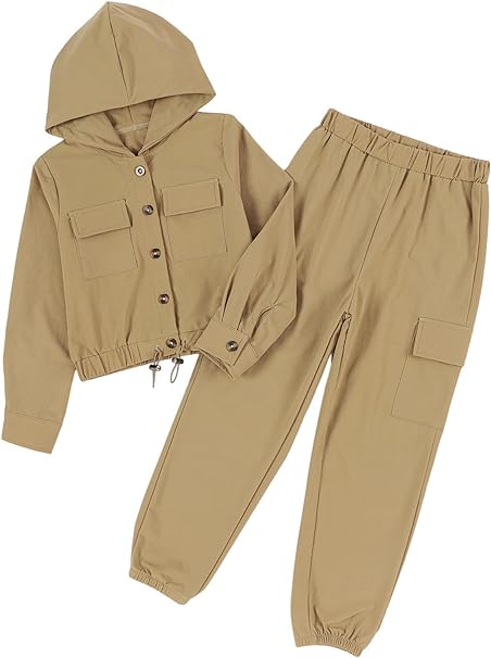 Photo 1 of blibean Unisex Boy Girl Two Piece Clothing Set Cargo Jogging Pants Outfit XL