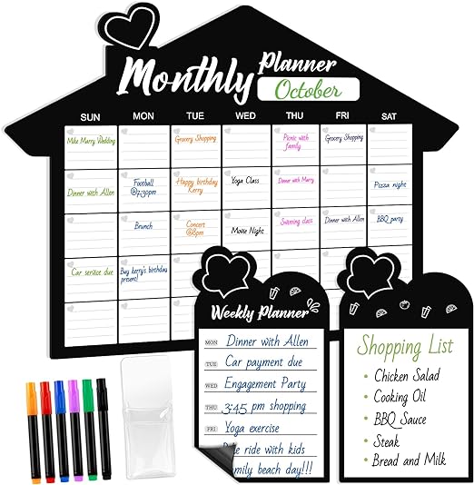 Photo 1 of Magnetic Dry Erase Monthly Calendar, 17x13 Inches Monthly Planner for Fridge, 6x10 Inches Magnetic Weekly Planner and Whiteboard with 6 Markers and Penholder, Magnetic Calendar for Fridge
