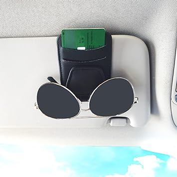 Photo 1 of BAILISI Sunglasses Holders for Car Sun Visor, Magnetic Leather Glasses Eyeglass Hanger Clip for Car, Ticket Card Clip Eyeglasses Mount, Car Visor Accessories (Black)
