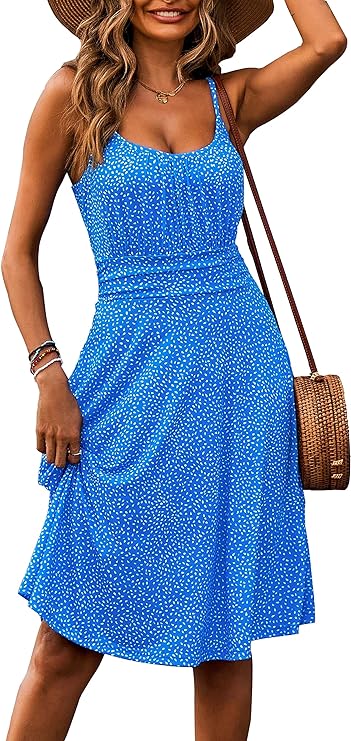 Photo 1 of DIRASS Women's Casual Summer Dress Adjustable Spaghetti Strap A Line Sundress with Pockets
