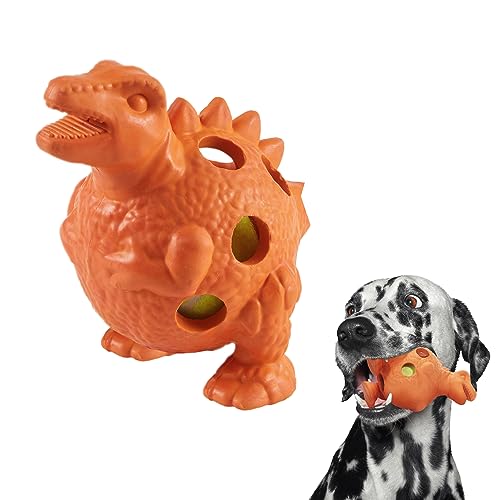 Photo 1 of Codi Dog Chew Toys - Funny Interactive Dog Toys with a Tennis Ball, Tough Durable Teething Rubber Dog Toys for Medium Dogs (Orange Dinosaur)
