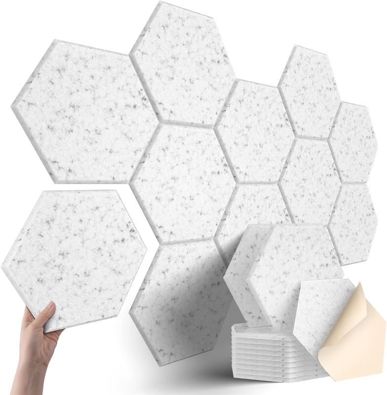 Photo 1 of 12 Pack Sound Proof Foam Panels 12" X 10" X 0.4" - Acoustic Panels with Self-adhesive, Flame Retardant, Stylish Hexagonal Design, Great to Reduce Noise and Eliminate Echoes(NRC>0.9)
