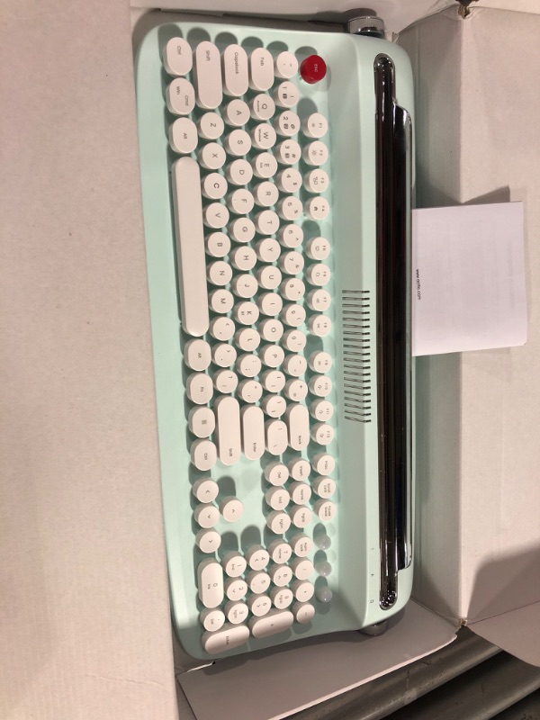 Photo 2 of TISHLED Typewriter Keyboard Wireless Bluetooth 5.0 Retro Aesthetic Cute Kawaii Round Keycaps 106-Key with Num Pad Clicky Mechanical Feeling with Phone Holder for Windows/Mac OS/Android/iOS (Mint)
