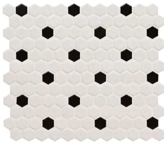 Photo 1 of Adelaide Hexagon Black and White Dot 10.16 in. x 11.71 in. Matte Porcelain Floor and Wall Tile (12.45 sq. ft./Case)
