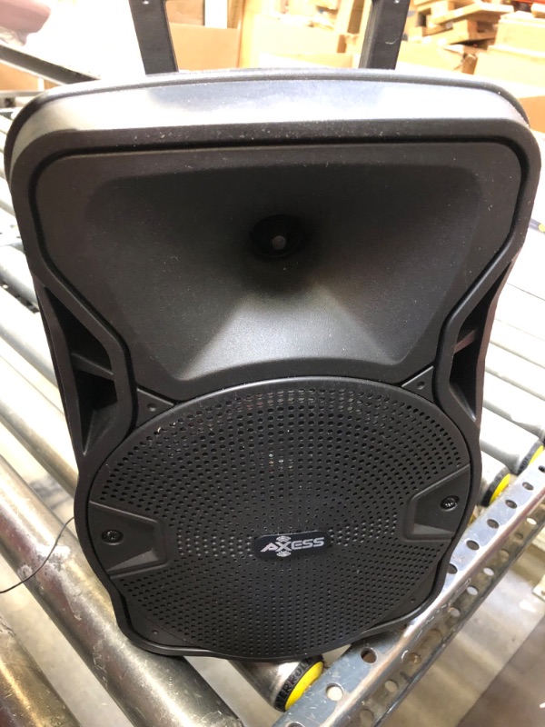 Photo 2 of Axess Portable Wireless Bluetooth Speaker — 8" Woofer & 1.5" Tweeter – Boombox with Built-in LED Lights & Rich Bass, Loud Tower Speaker with Remote, USB, TF Card, Aux, FM & Mic Inputs – PABT6052 , {Missing Remote}