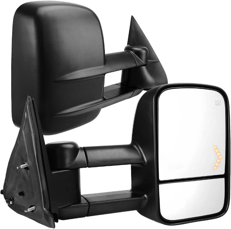Photo 1 of AUTOSAVER88 Towing Mirrors Compatible with 2003-2007 Chevy Silverado GMC Sierra 1500 2500 HD 3500, Power Heated Side View Tow Mirrors for Tahoe Suburban Avalanche Yukon with Arrow Turn Signal Light
