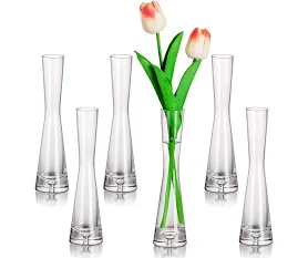 Photo 1 of Zubebe 6 Pack Glass Bud Vase Bulk for Centerpieces Flower Clear Vases Single Stem Vases Crystal Skinny Tall Vase Decorative Modern Vase for Wedding Table Decor