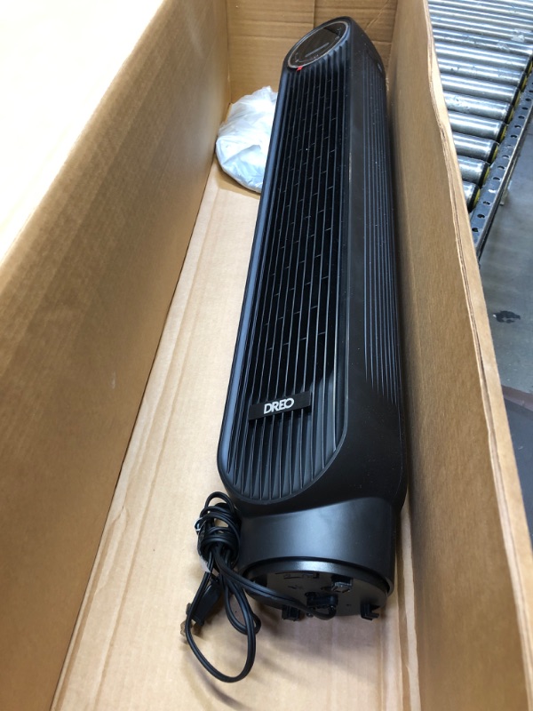 Photo 2 of  --- Box Packaging Damaged, Moderate Use, Missing Parts
Dreo Tower Fan for Bedroom, 24ft/s Velocity Quiet Floor Fan, 90° Oscillating Fans for Indoors with 4 Speeds, 4 Modes, 8H Timer, Standing Fans, Bladeless Fan, Black, Nomad One (DR-HTF007)
