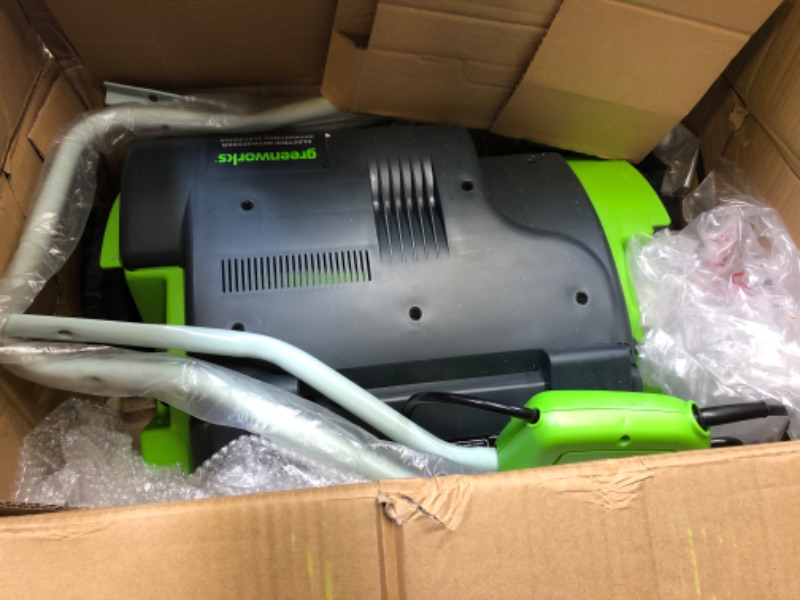 Photo 2 of  --- Box Packaging Damaged, Moderate Use, Missing Parts, Dirty From Previous Use
GreenWorks 27022 10 Amp 14" Corded Dethatcher, 29.55 Lbs