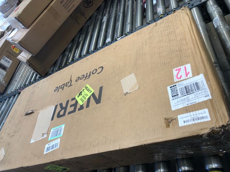 Photo 1 of NIERN High Gloss Coffee Table with Glass Shelf, Modern Rectangle Living Room Table for Living Room (White)