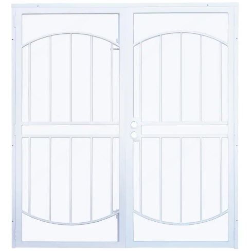 Photo 1 of 72 in. x 80 in. Arcada White Surface Mount Outswing Steel Double Security Door with Expanded Metal Screen
