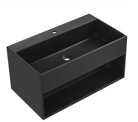 Photo 1 of 24 in. Wall-Mount Bathroom Solid Surface Vanity with Storage Space in Matte Black
