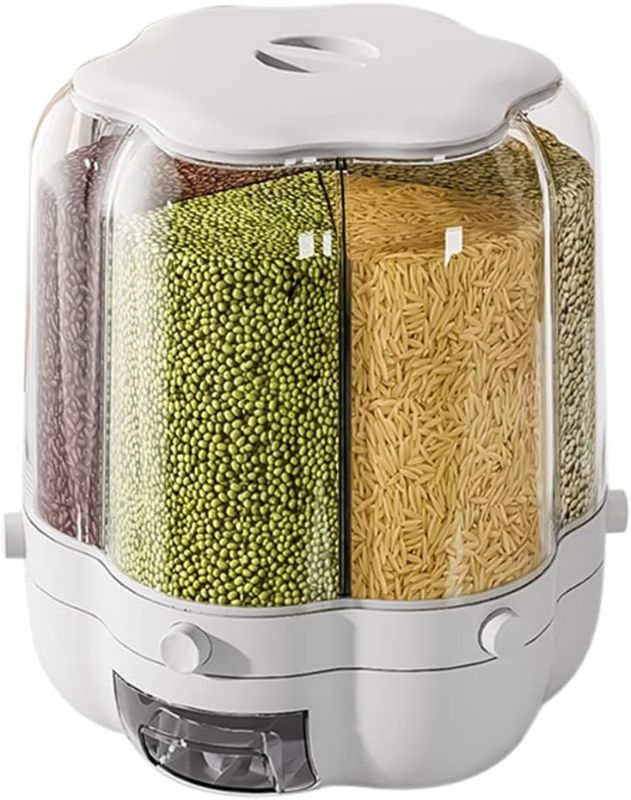 Photo 1 of AHOUGER Cereal Dispenser Lentil Dispenser, Rotating Grain Dispenser Storage-30lb XL Capacity with 6 Compartments for Household, Kitchen Storage Container for All Beans, Barley, Millet
