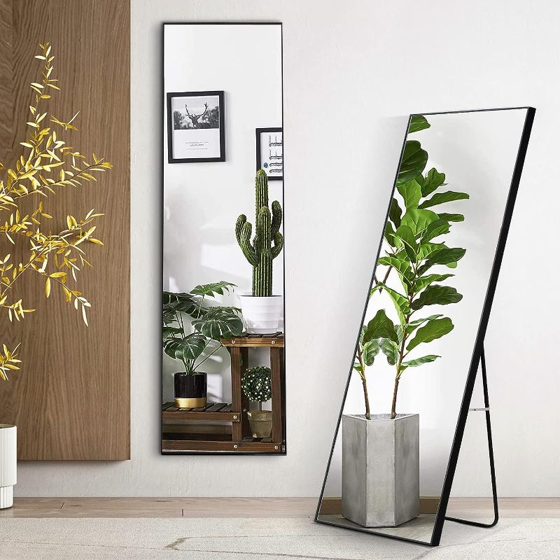 Photo 1 of 60"x17"Full Length Mirror,Durable Solid Wood Frame,Explosion-Proof Film,High-Definition Full Body Mirror,Standing/Leaning/Hanging Long Mirror for Bedroom,Bathroom,Living Room(Black)