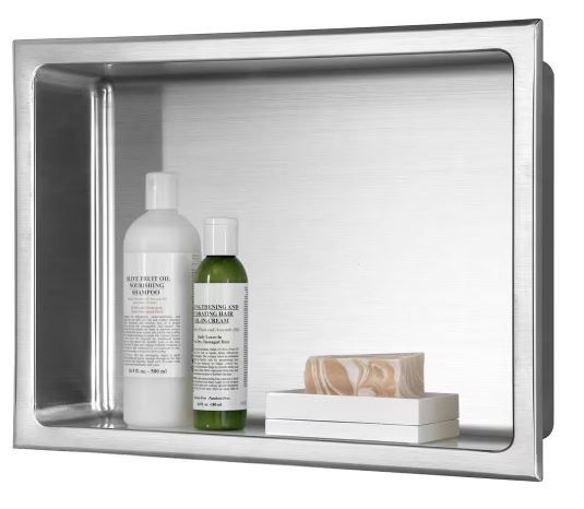 Photo 1 of 16 in. W x 12 in. H x 4 in. D 18-Gauge Bathroom Shower Wall Niche in Brushed Stainless Steel
