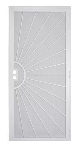 Photo 1 of 32 in. x 80 in. Nuevo Dia White Steel Surface Mount Outswing Security Door with Perforated Steel Screen Inlay
