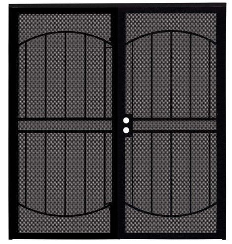 Photo 1 of 72 in. x 80 in. Arcada Black Surface Mount Outswing Steel Double Security Door with Expanded Metal Screen
