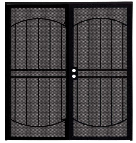 Photo 1 of *** box 1 of  2*** 72 in. x 80 in. Arcada Black Surface Mount Outswing Steel Double Security Door with Expanded Metal Screen
