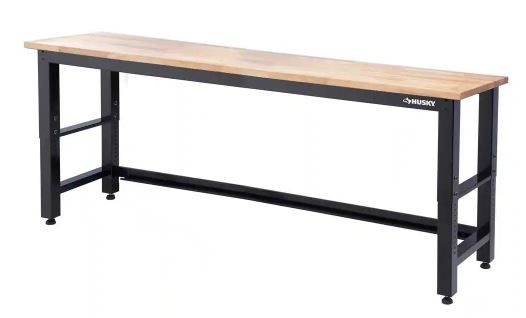 Photo 1 of 8 ft. Adjustable Height Solid Wood Top Workbench in Black for Ready to Assemble Steel Garage Storage System
