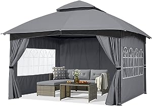 Photo 1 of ABCCANOPY Outdoor Gazebo 10x10 for Patio - Backyard Gazebo Straight Leg Double Soft Canopy with Sidewalls and Windows Waterproof (Gray)
