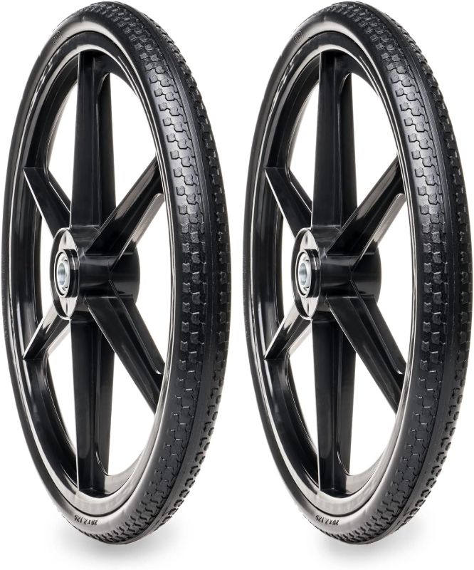 Photo 1 of 2 Pc 20" Flat Free Tires PU Non-inflated Tire Wheels, 20x2 Inch Tire with 3/4 Ball Bearing, 2.44" Centered Hub for Wheelbarrow, Carts, Garden Trailers
