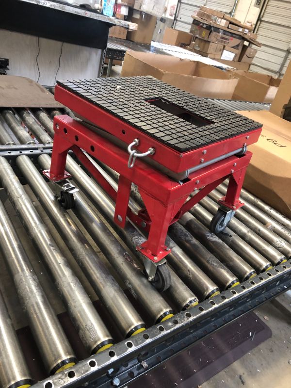 Photo 2 of 300LBS Motorcycle Dirt Bike ATV Motorcycle Bike Scissor Jack Lifts Hoist Mini Crank Hydraulic Foot Operated Lift, Red
