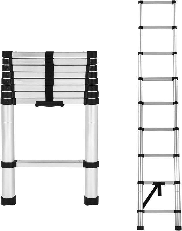Photo 1 of 8.5FT Telescopic Ladder Foldable Telescoping Extension Ladder Loft Ladder 330lb Load EN131, 2.6M Stainless Steel Telescoping Ladder for Cleaning Gutter, Housework
