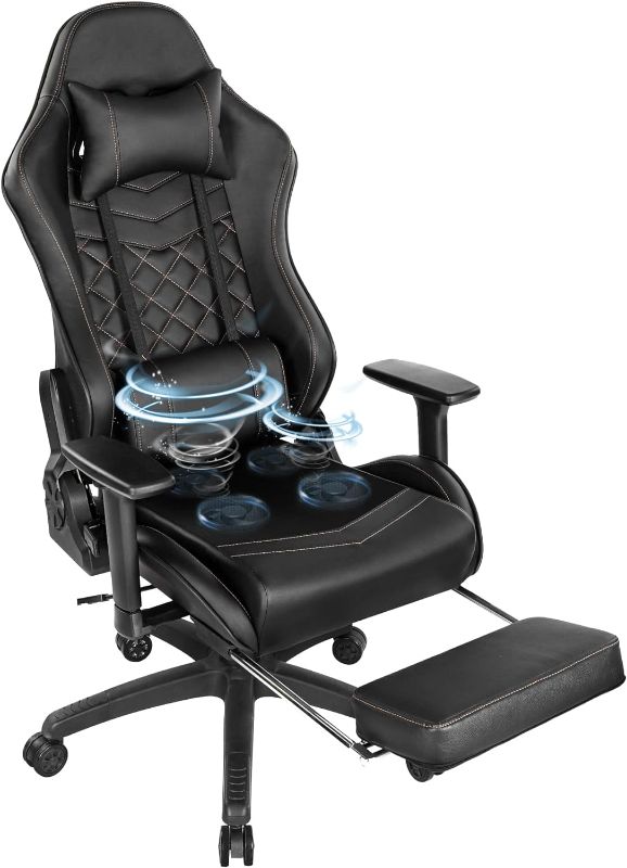 Photo 1 of Blue Whale Heavy Duty Gaming Chair with Air-Cooling System, 350LBS Reinforced Nylon Base, High Back Racing Computer Chair with Adjustable Linked Armrest, PU Leather Ergonomic Office Chair
