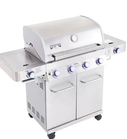 Photo 1 of 4-Burner Propane Gas Grill in Stainless with LED Controls, Side and Side Sear Burners
