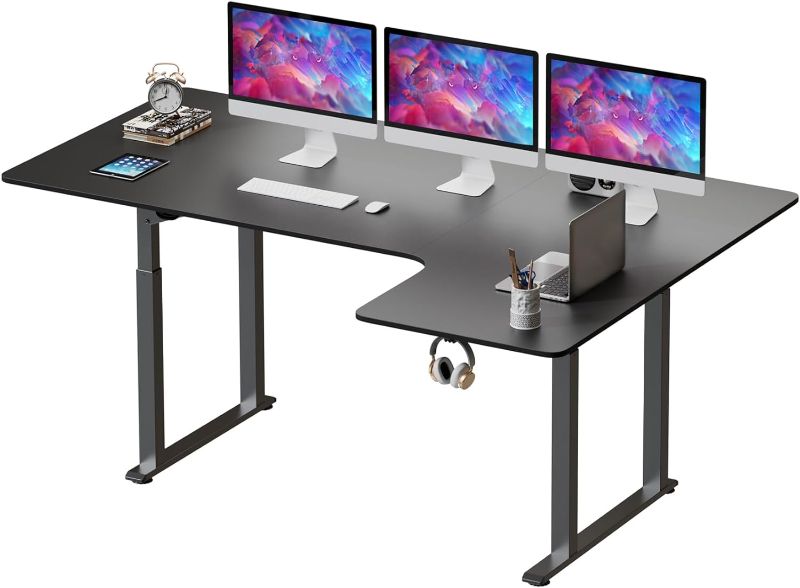 Photo 1 of Dripex L Shaped Standing Desk Adjustable Height 63 inch 71 inch, Electric Corner Desk Stand Up Desk for Home Office, Dual Motor Sit Stand Desk with 4 Legs for Super Stability
