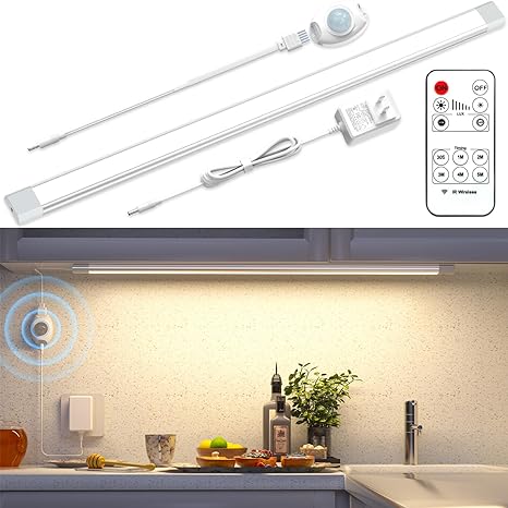 Photo 1 of Hensam 24 inch Dimmable Motion Sensor Cabinet Light with Remote,66 LED Super Bright Under Cupboard Kitchen Lights,Timing Closet Light for Wardrobe,Shelf,Showcase,Hallway,Stairway,Natural White 4000K
