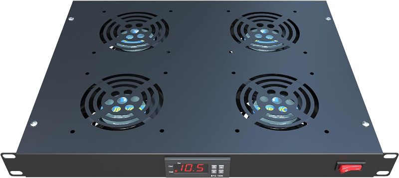 Photo 1 of Rack Mount Fan - 4 Fans Server Cooling System - 1U 19" Rackmount Cabinet Panel w/Adjustable Temperature Control (Heat Monitor - Digital Display) Alarm Sensor (Overheat Air Flow Exhaust) Tupavco TP1701