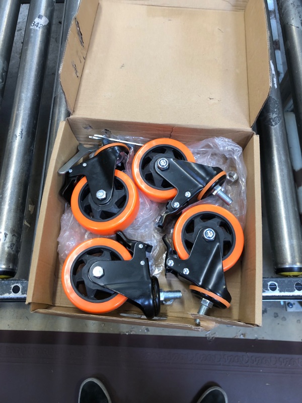 Photo 2 of 4 Inch Caster Wheels 2200Lbs, Threaded Stem Casters Set of 4 Heavy Duty, 1/2"-13 x 1" (Screw Diameter 1/2", Stem Length 1"), Safety Dual Locking Industrial Castors, Wheels for Cart, Furniture 4 inch 1/2"-13x1"