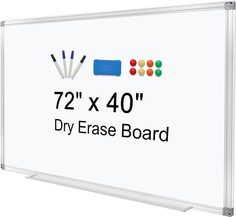 Photo 1 of Dry Erase Board for Wall 72"x40" Aluminum Presentation Magnetic Whiteboard with Long Pen Tray, Wall-Mounted White Board for School, Office and Home
