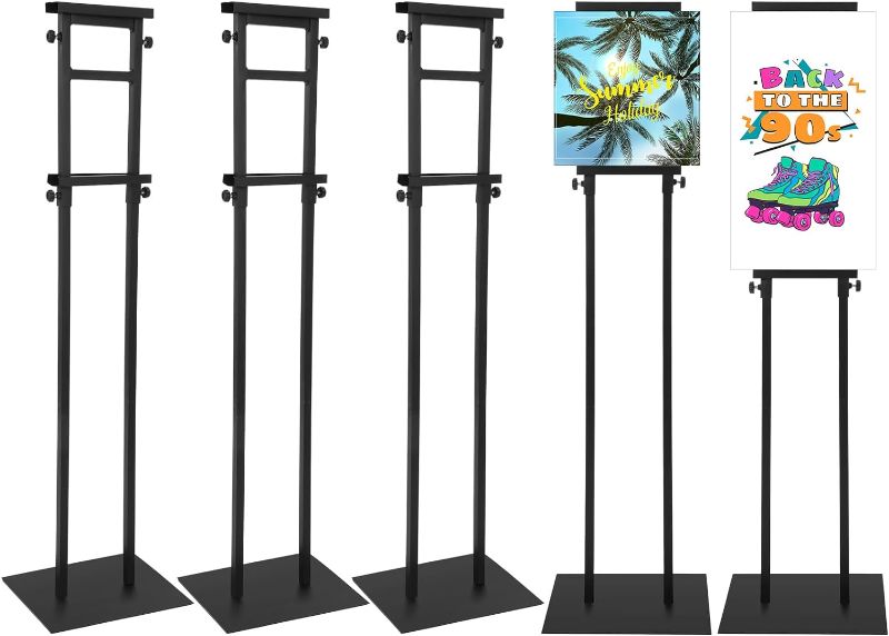 Photo 1 of Honoson 5 Pcs Heavy Duty Poster Stand with Non Slip Mat Base Adjustable Pedestal Sign Stand up to 82 Inches Double Side Poster Stand Sign Holder for Indoor Outdoor Board Foam Display
