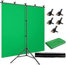 Photo 1 of YAYOYA White-Green Screen Backdrop Stand Kit with 5x6.5ft 2-in-1 Reversible Chromakey Green Screen White Backdrop and Portable T-Shaped Background Support Stand, for Live Streaming Portrait Shooting T-shape Backdrop Stand 