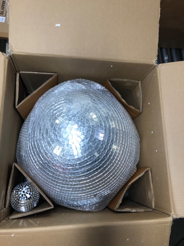 Photo 3 of 4 Pack Large Disco Ball Silver Hanging Disco Balls Reflective Mirror Ball Ornament for Party Holiday Wedding Dance and Music Festivals Decor Club Stage Props DJ Decoration (4 Inch, 20 Inch)