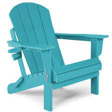 Photo 1 of ABCPATIO Folding Plastic Adirondack Chair - Outdoor Weather Resistant Adirondack Chairs with Cup Holder, Stackable Seating for Patio, Porch, Deck, Pool, Garden, Backyard (Seat Width 20", Black) Classic Seat Width 20" Tea;l