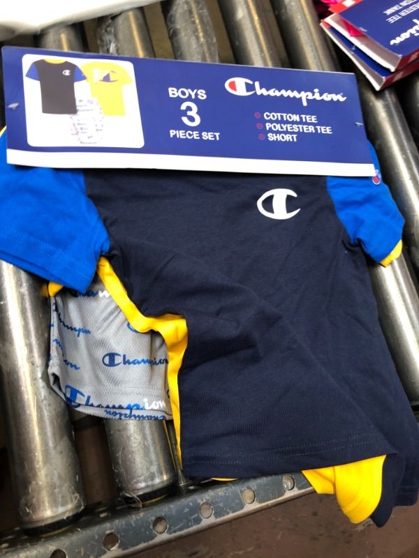 Photo 2 of Champion Little Boy S 3 Piece 2 Short Sleeve Tops & Shorts Active Set (Navy/Blue/Gold 5)
